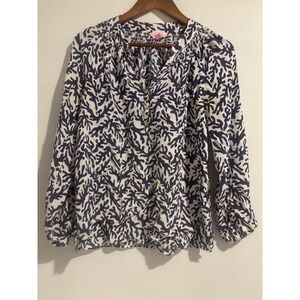 Lilly Pulitzer Blouse Women's Silk V Neck Purple‎ Medium Long Sleeve